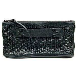 She+Lo Black Leather Small Bag Clutch Zipper Closure 6x12 in